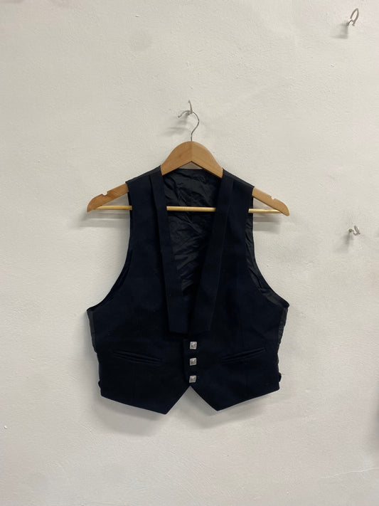 Fabulous ex hire Scottish Wool Prince Charlie Kilt waistcoat 36S Black #902 MD001
