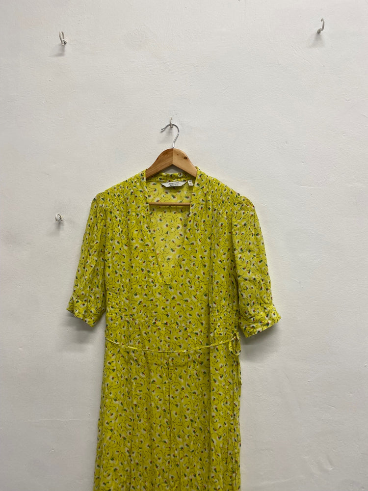 Fabulous & Other Stories Midi Dress UK 8 Lime green floral tie mesh NN505