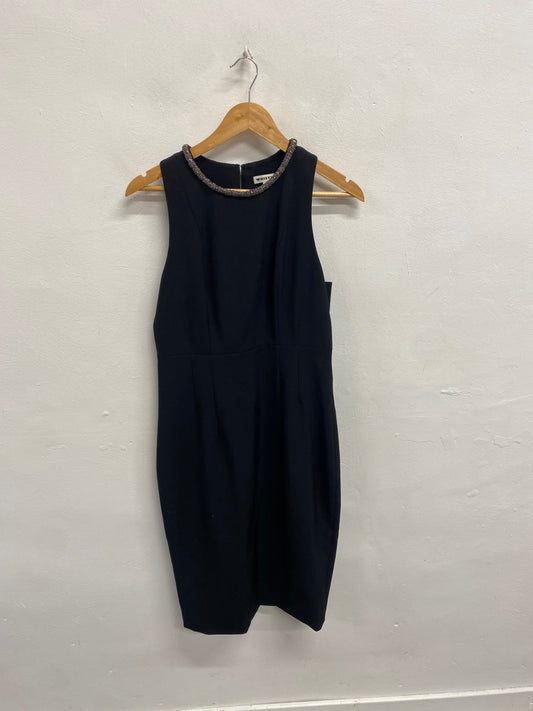 Fabulous Whistles Midi Dress beaded neck formal UK 12 Black NN505