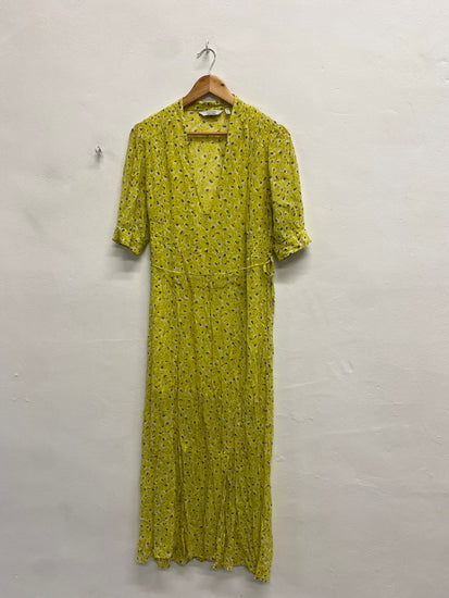 Fabulous & Other Stories Midi Dress UK 8 Lime green floral tie mesh NN505
