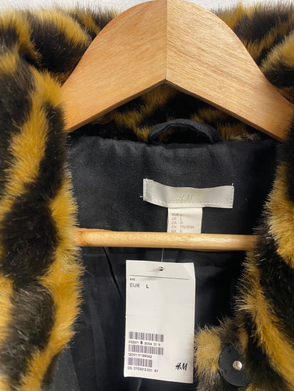 Fabulous H&M Faux fur jacket UK 12 Tiger animal print brown black KM507