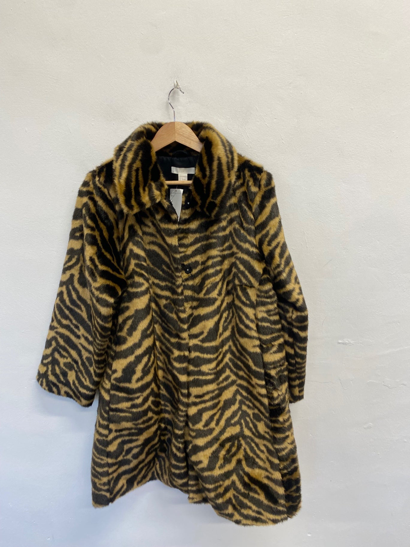 Fabulous H&M Faux fur jacket UK 12 Tiger animal print brown black KM507