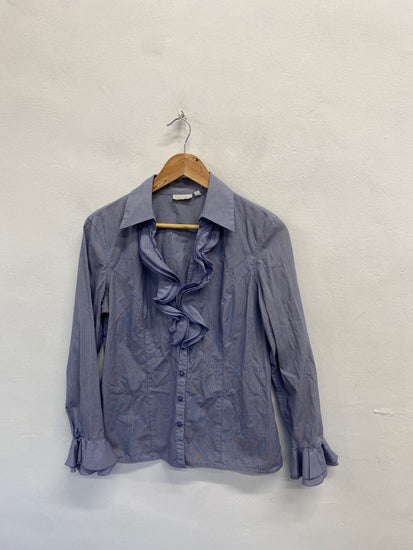 Fabulous Lex.i.con Blouse Uk 10 Blue pinstripe y2k TA506