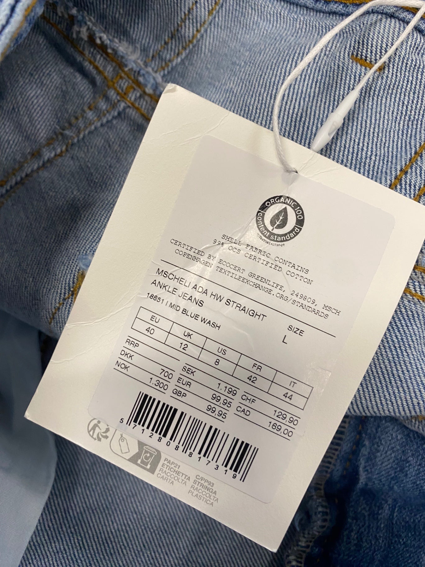 Fabulous MSCH Copenhagen Straight hem jeans UK 12 Blue SR509