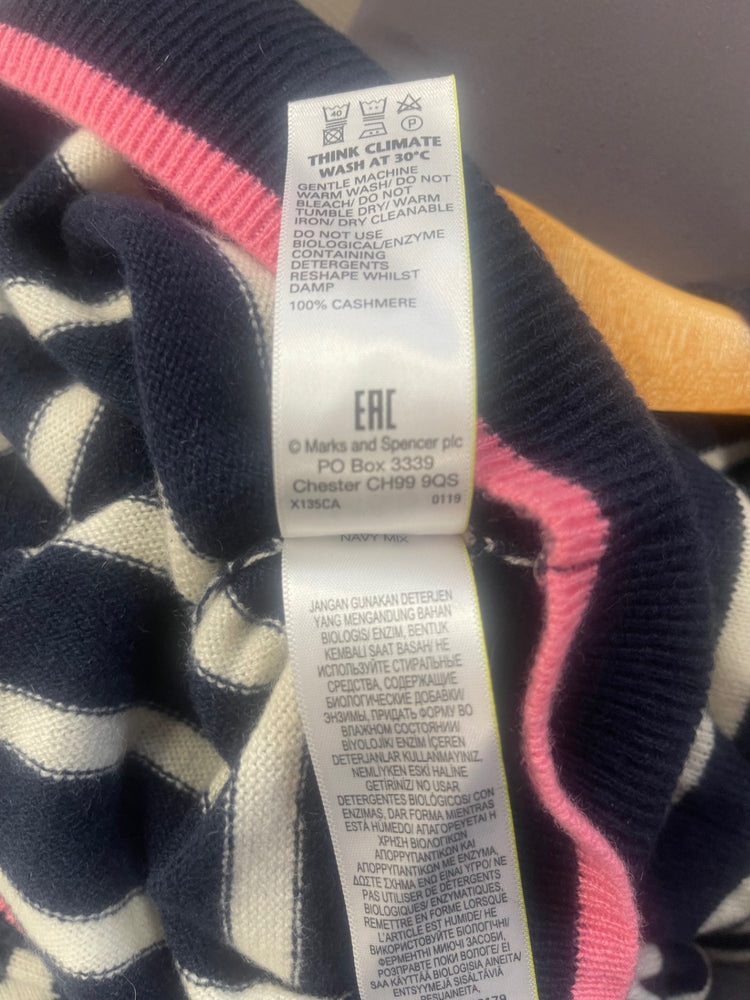 Fabulous Autograph pure cashmere Top UK8 Navy blue & white WLH511