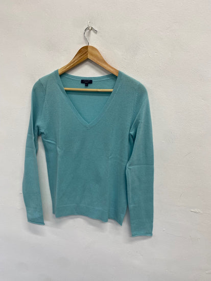 Fabulous Jigsaw v neck cashmere Knitted jumper UK 8 Light Blue WLH51