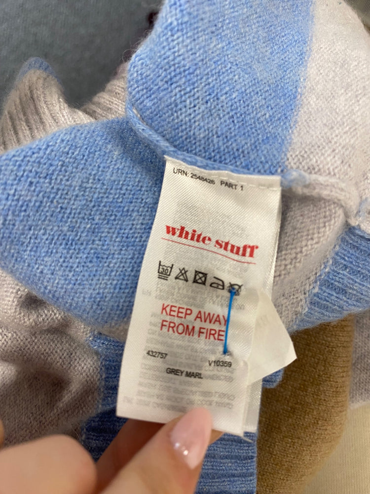 Fabulous White stuff cashmere Knitted jumper UK 8 Grey striped High neck WLH511