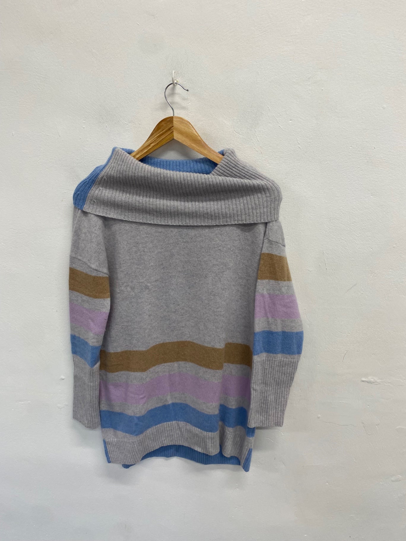 Fabulous White stuff cashmere Knitted jumper UK 8 Grey striped High neck WLH511