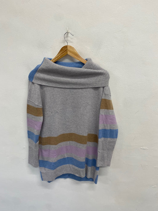 Fabulous White stuff cashmere Knitted jumper UK 8 Grey striped High neck WLH511