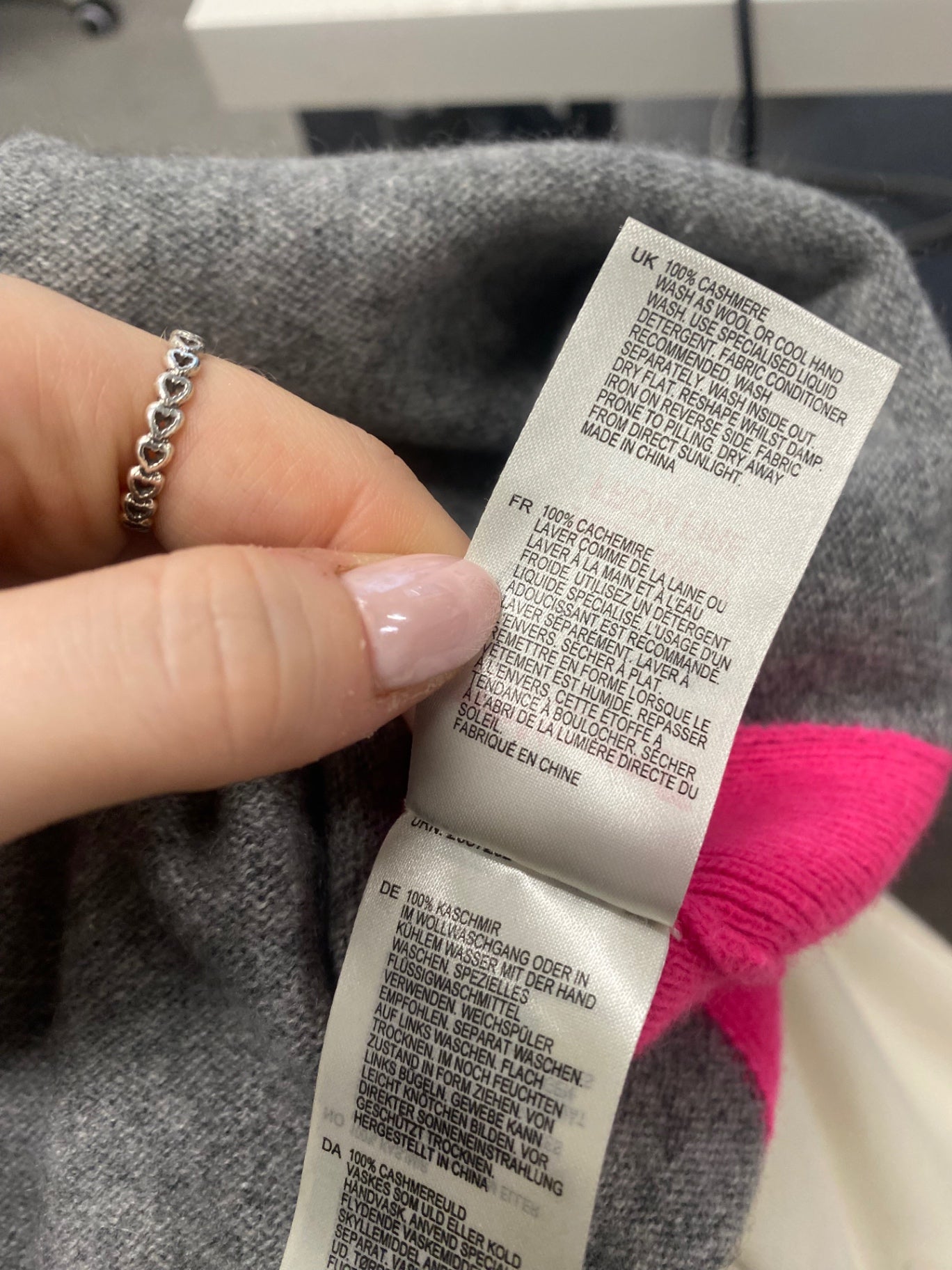 Fabulous White stuff cashmere Knitted jumper UK 10 Grey pink colour block WLH511