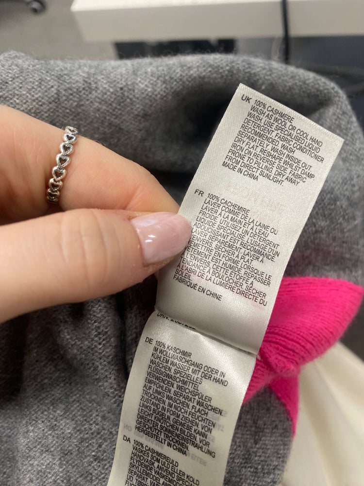 Fabulous White stuff cashmere Knitted jumper UK 10 Grey pink colour block WLH511