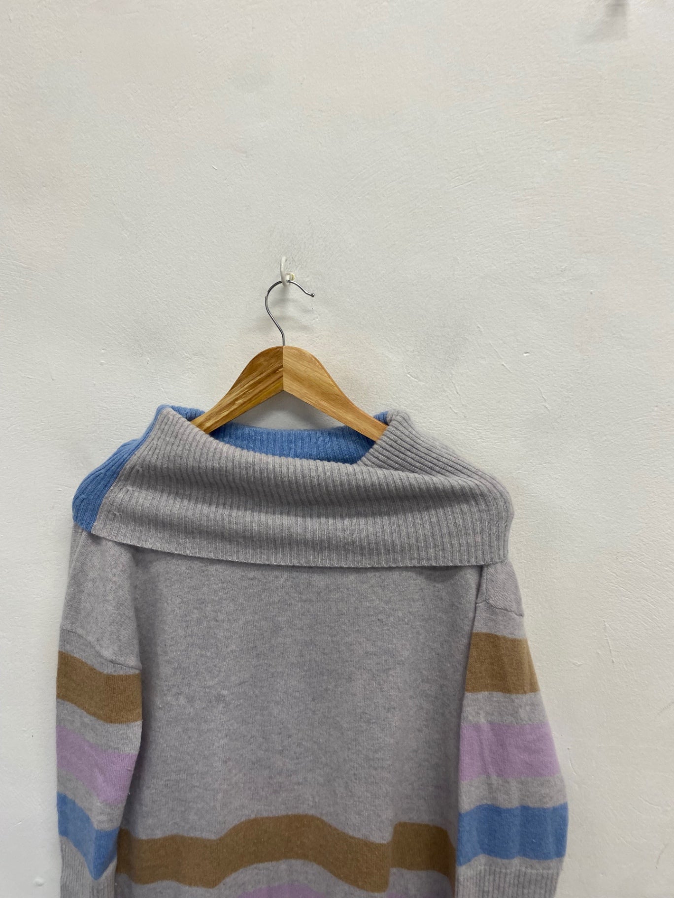 Fabulous White stuff cashmere Knitted jumper UK 8 Grey striped High neck WLH511