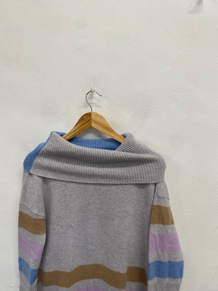 Fabulous White stuff cashmere Knitted jumper UK 8 Grey striped High neck WLH511