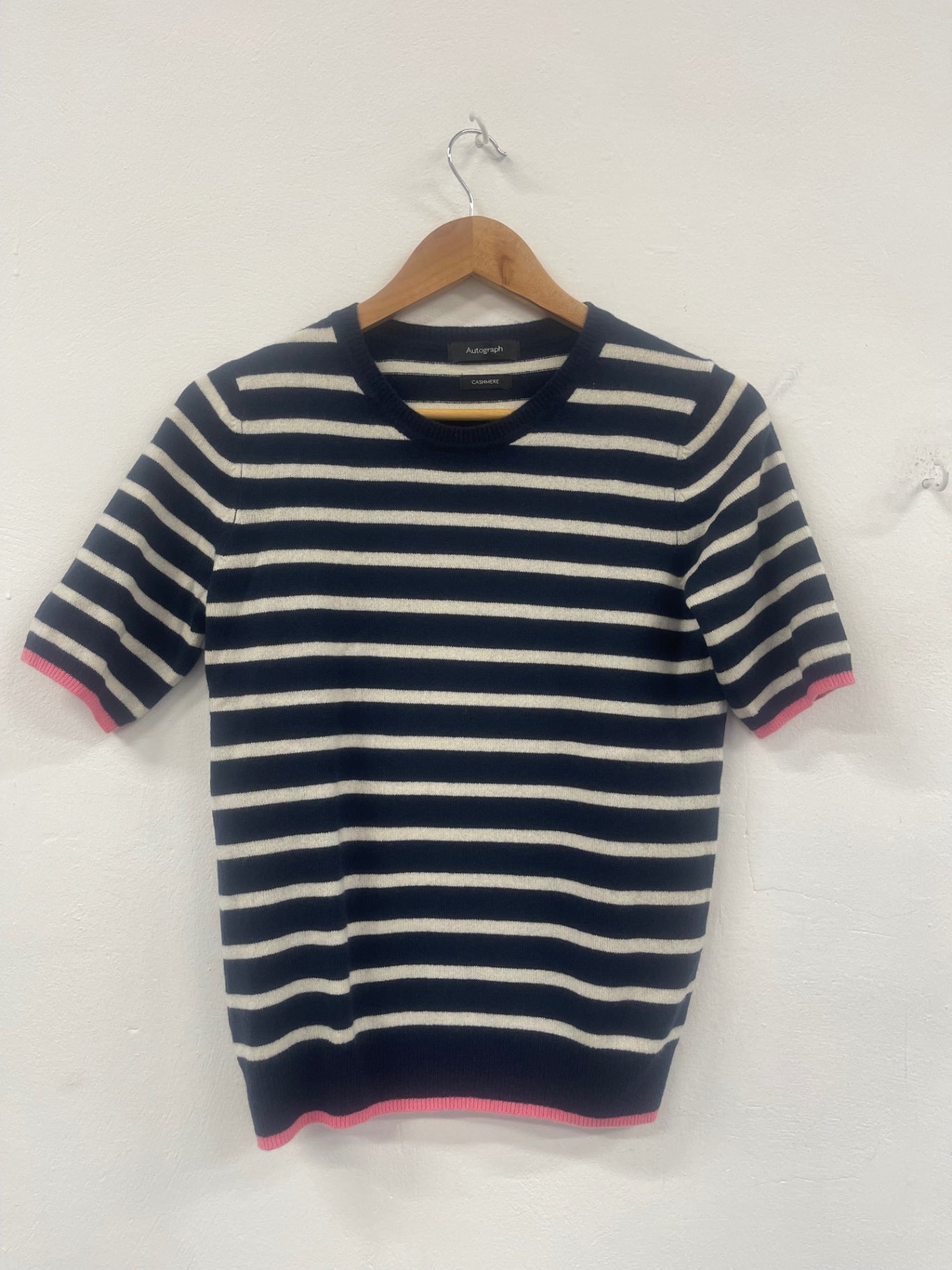 Fabulous Autograph pure cashmere Top UK8 Navy blue & white WLH511