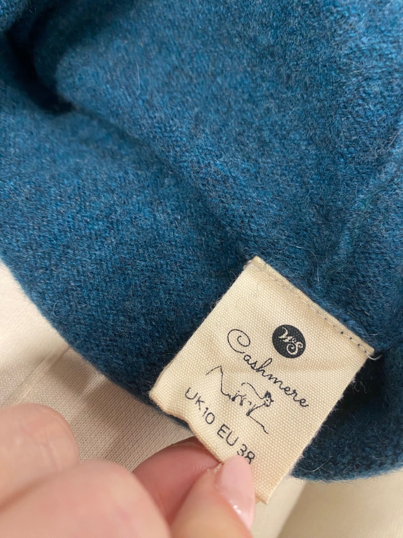 Fabulous White stuff cashmere Sweater Uk 10 Teal stripe sleeve WLH511