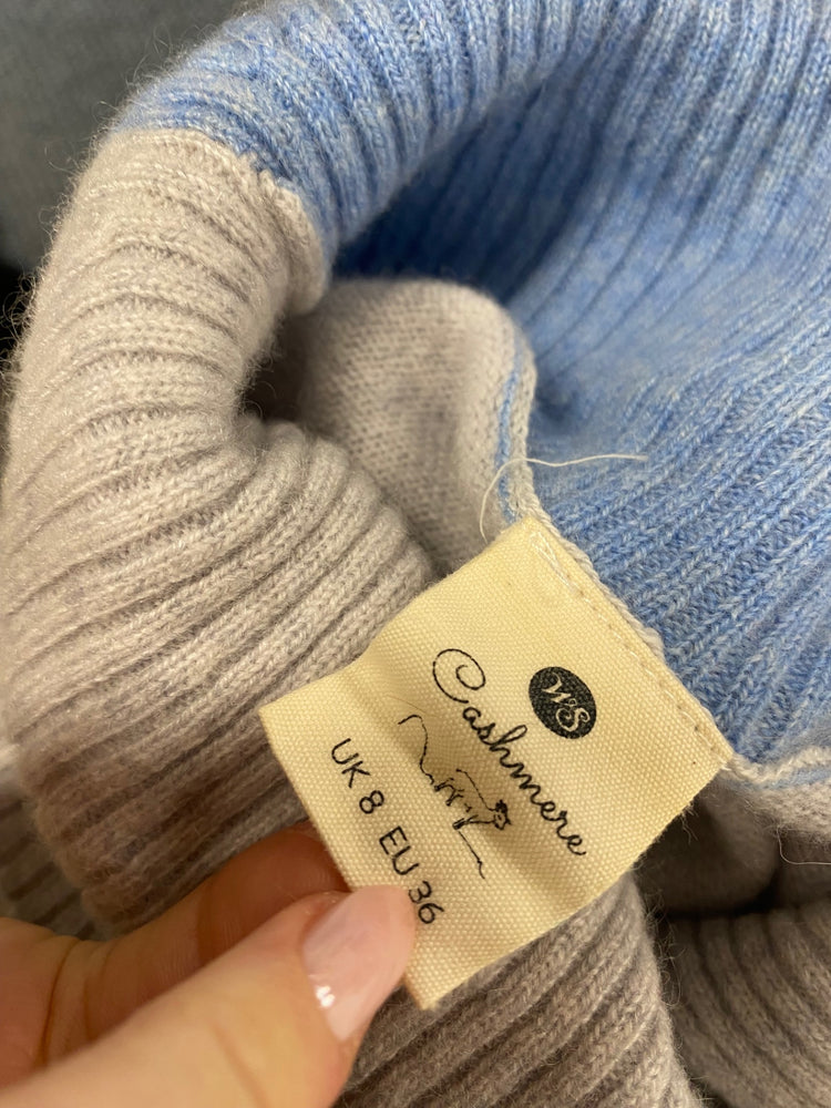 Fabulous White stuff cashmere Knitted jumper UK 8 Grey striped High neck WLH511