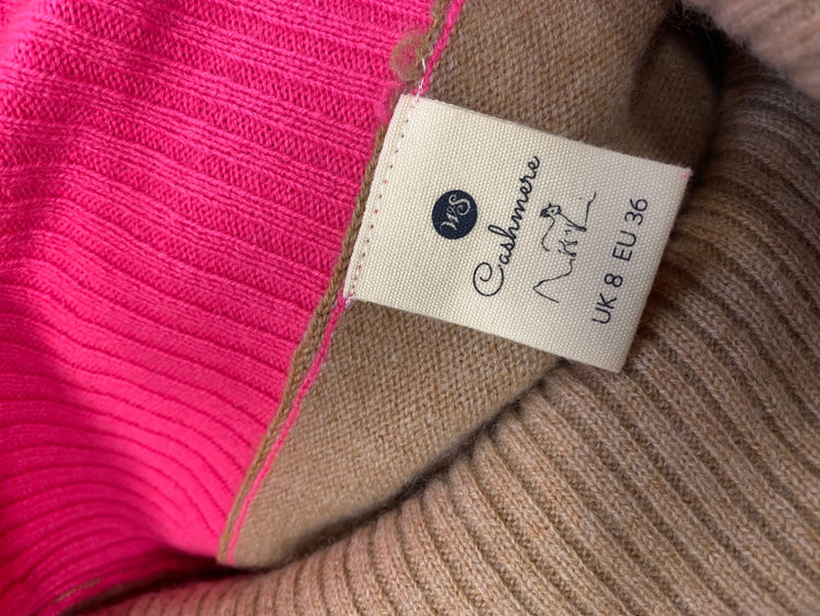 Fabulous White stuff cashmere Knitted jumper Uk 8 Brown and Pink WLH511