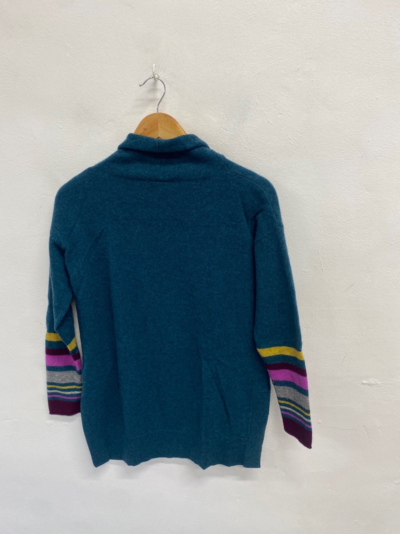 Fabulous White stuff cashmere Sweater Uk 10 Teal stripe sleeve WLH511