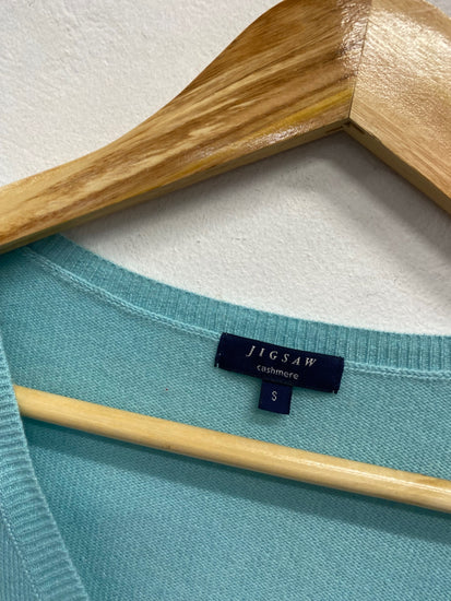 Fabulous Jigsaw v neck cashmere Knitted jumper UK 8 Light Blue WLH51