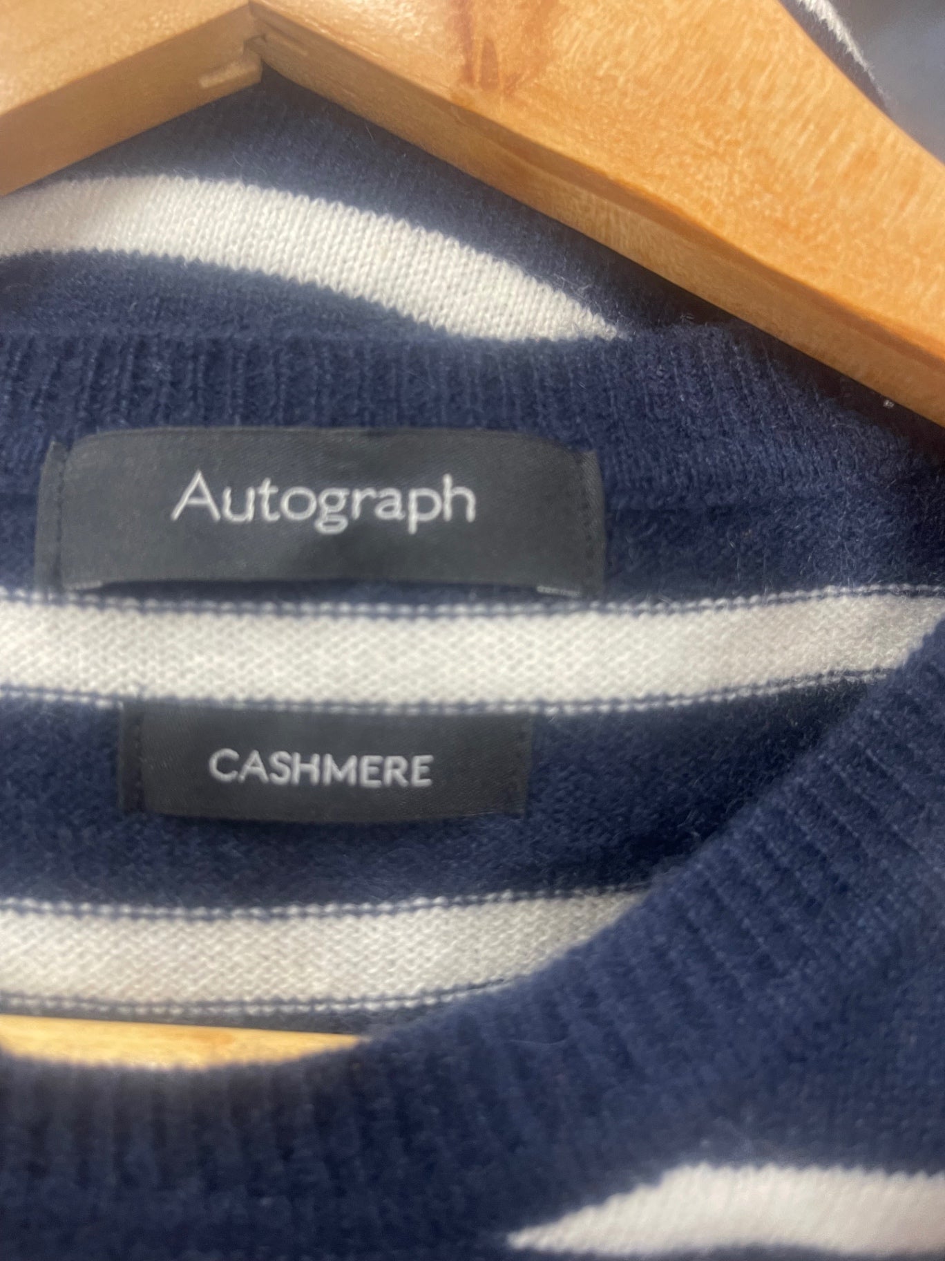 Fabulous Autograph pure cashmere Top UK8 Navy blue & white WLH511