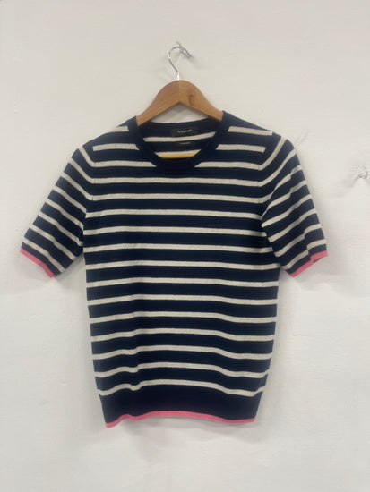 Fabulous Autograph pure cashmere Top UK8 Navy blue & white WLH511