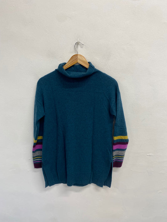 Fabulous White stuff cashmere Sweater Uk 10 Teal stripe sleeve WLH511