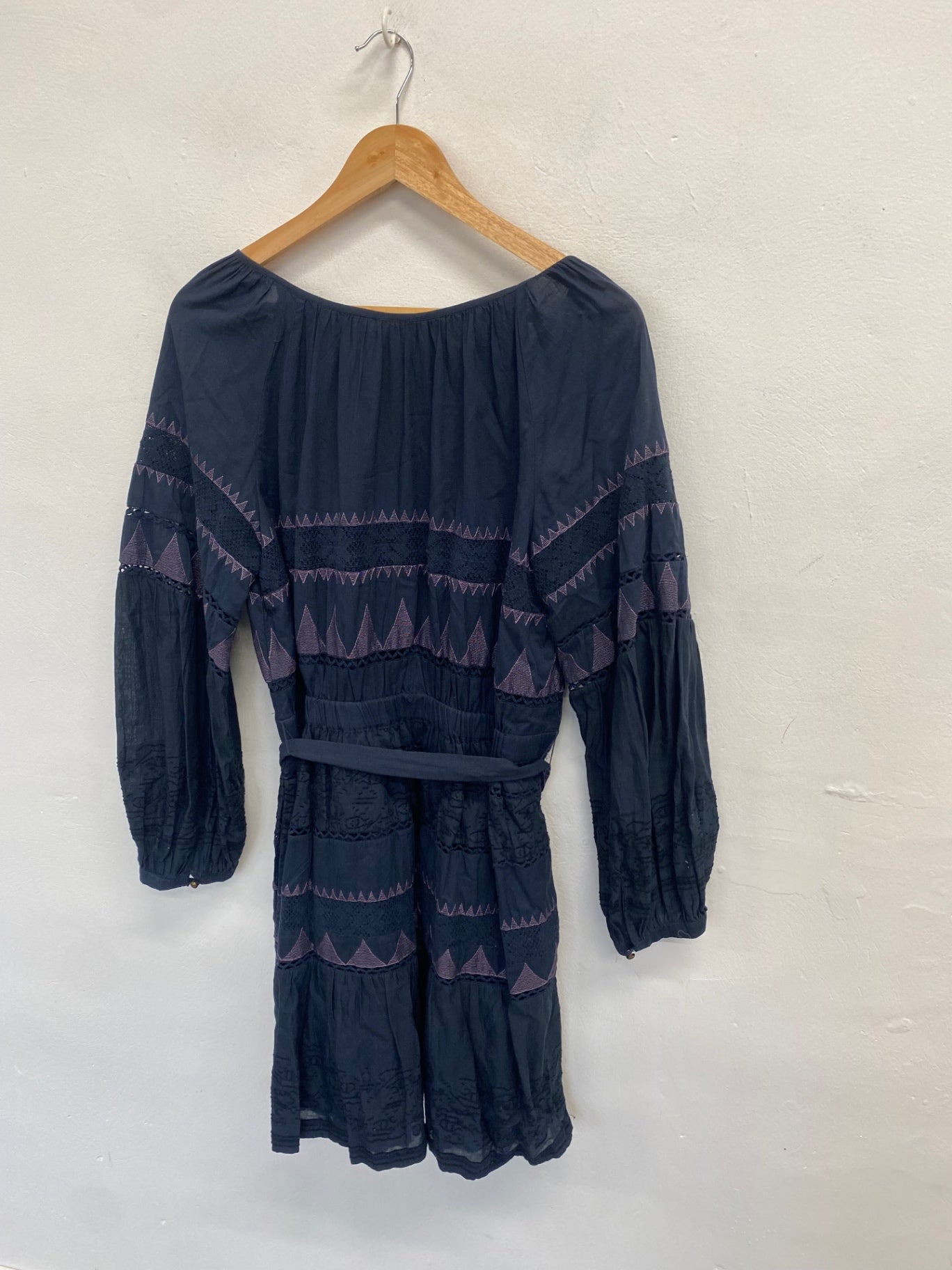Fabulous Anthropologie Skye Midi Dress UK 14 Navy embroidered LB512