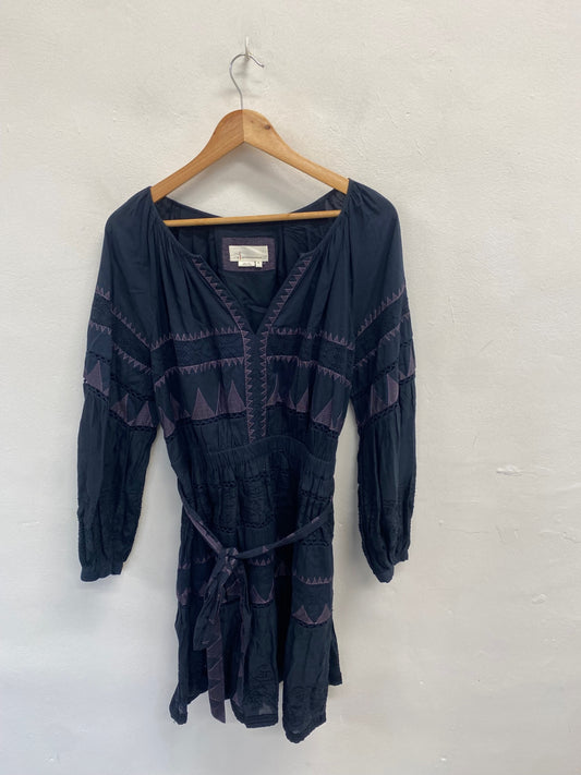 Fabulous Anthropologie Skye Midi Dress UK 14 Navy embroidered LB512