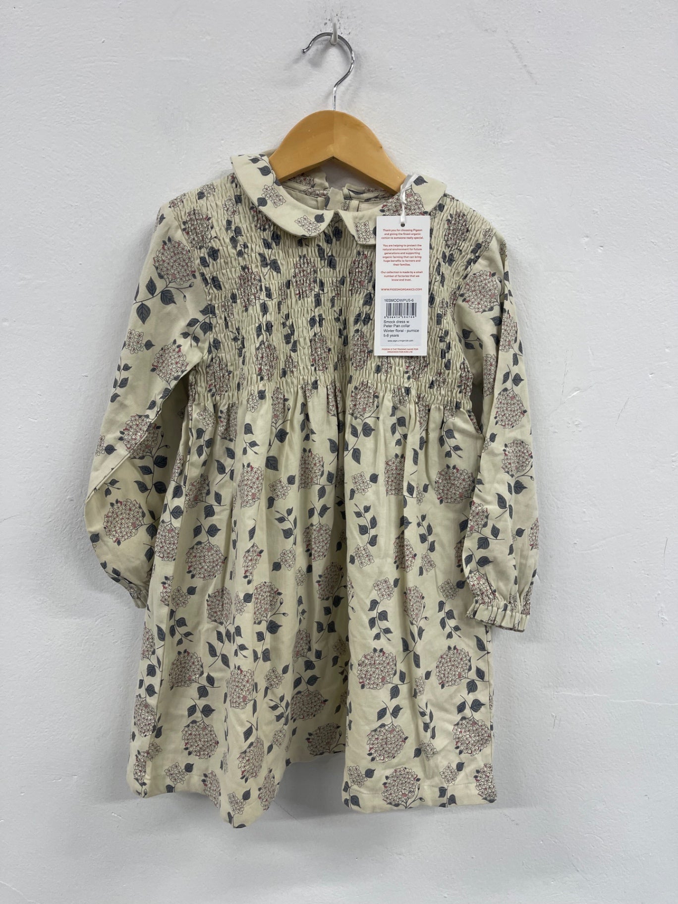 Fabulous Pigeon Organics Cotton Girls dresses Age 5-6 Beige & floral lined JC007