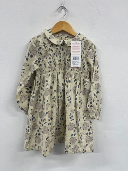 Fabulous Pigeon Organics Cotton Girls dresses Age 5-6 Beige & floral lined JC007