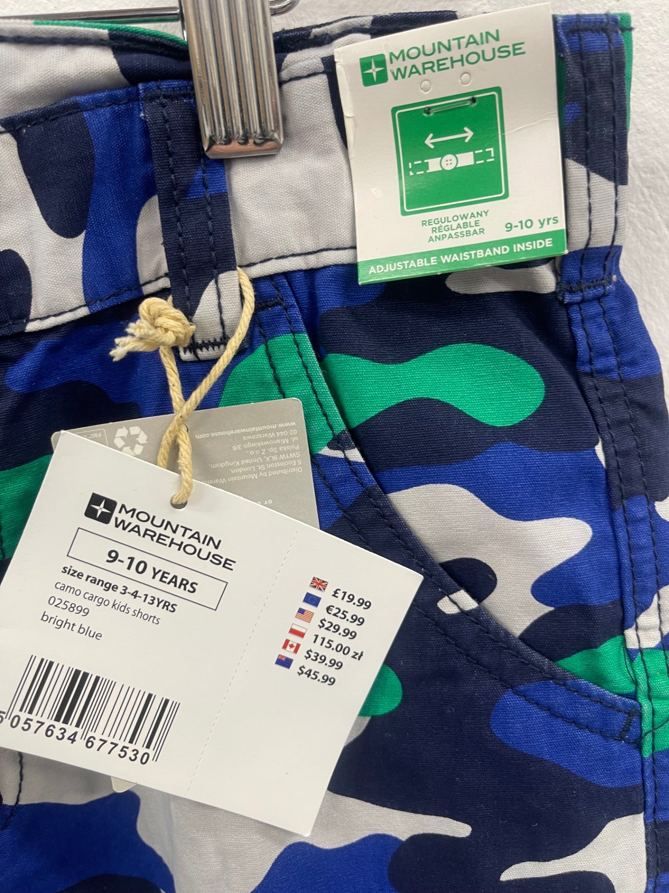 Fabulous Mountain Warehouse adjustable practical Shorts Age 9-10 blue green JC007