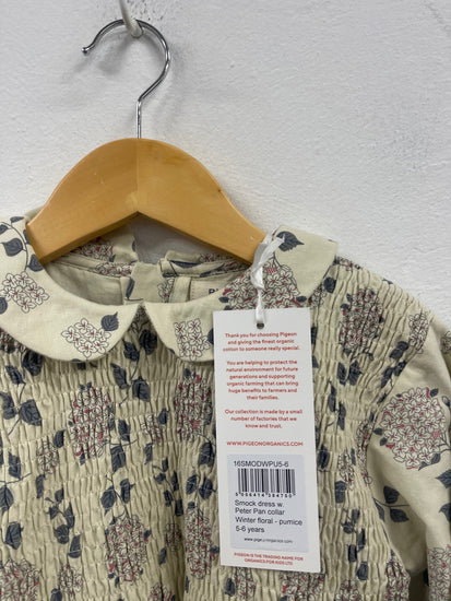 Fabulous Pigeon Organics Cotton Girls dresses Age 5-6 Beige & floral lined JC007