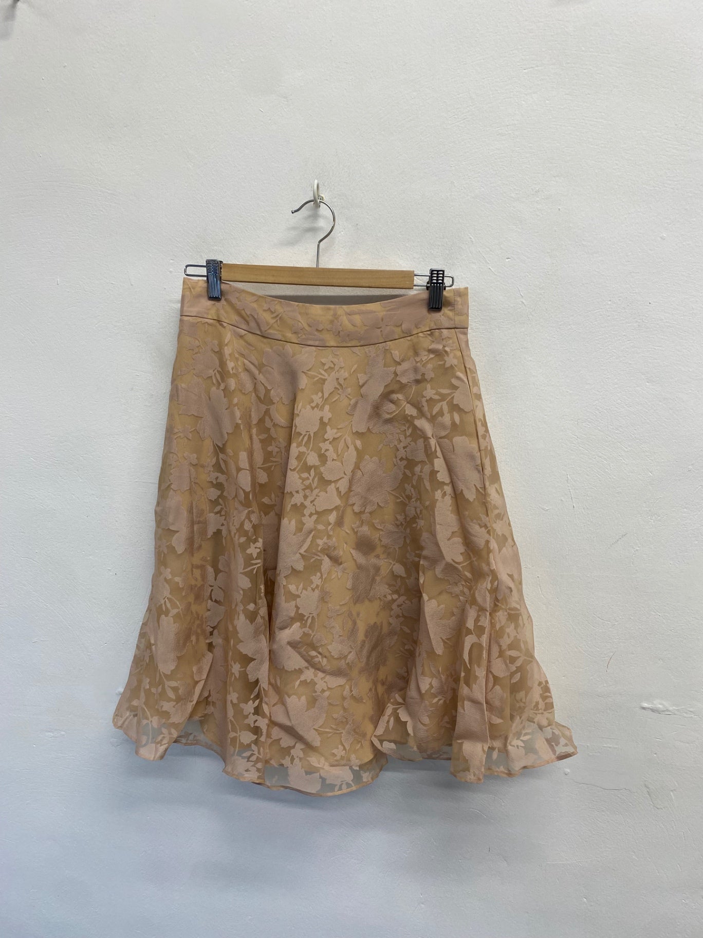 Fabulous Reiss elsa Midi Skirt UK 10 Beige floral flare mesh JW519