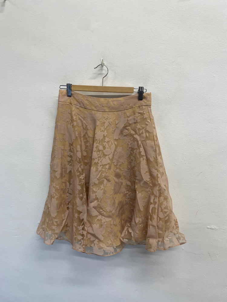 Fabulous Reiss elsa Midi Skirt UK 10 Beige floral flare mesh JW519