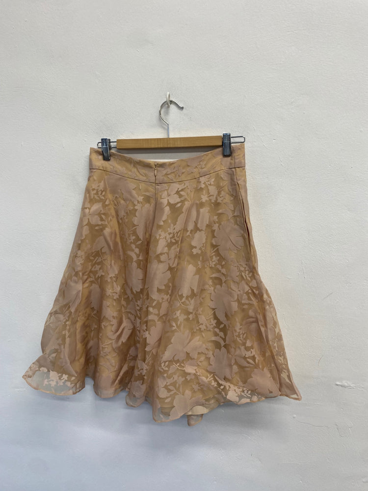 Fabulous Reiss elsa Midi Skirt UK 10 Beige floral flare mesh JW519