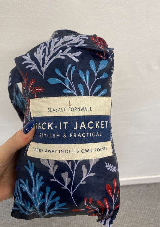 Stunning Seasalt cornwall Waterproof jacket UK 12 Navy pattern sea AZ536