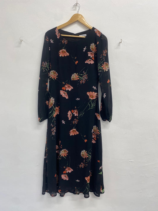 Stunning Vanessa zani Midi Dress Uk 10 Black floral AZ536