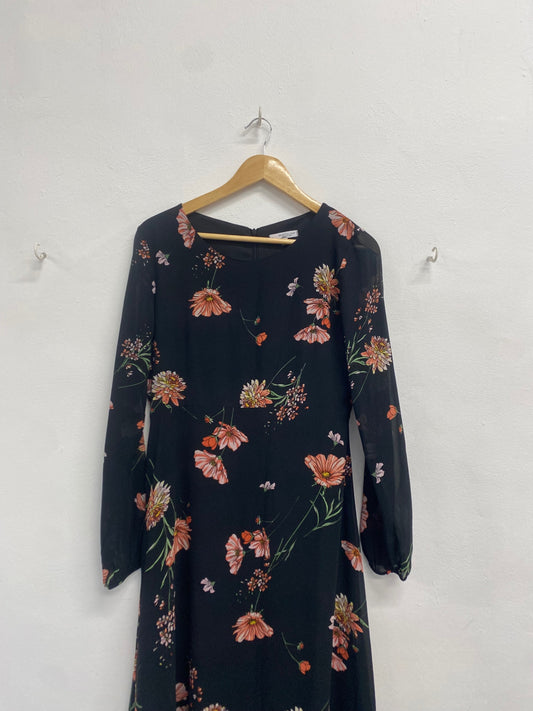 Stunning Vanessa zani Midi Dress Uk 10 Black floral AZ536