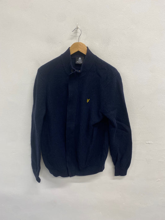 Classic Lyle & Scott Cardigan UK L Navy blue wool zip GG535