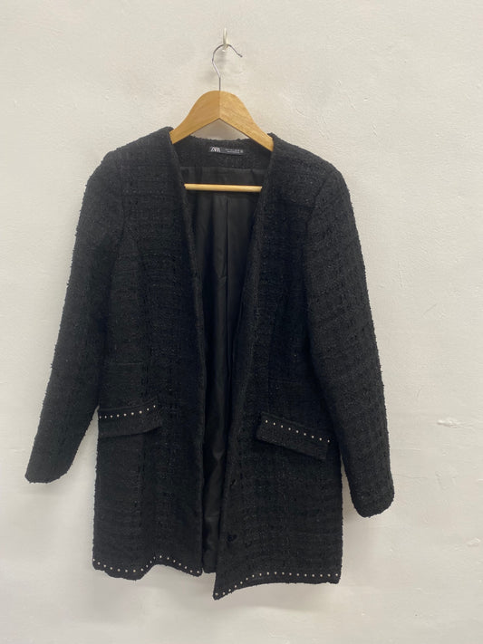 Stunning Zara tweed studded Blazer UK 12 Black GG535