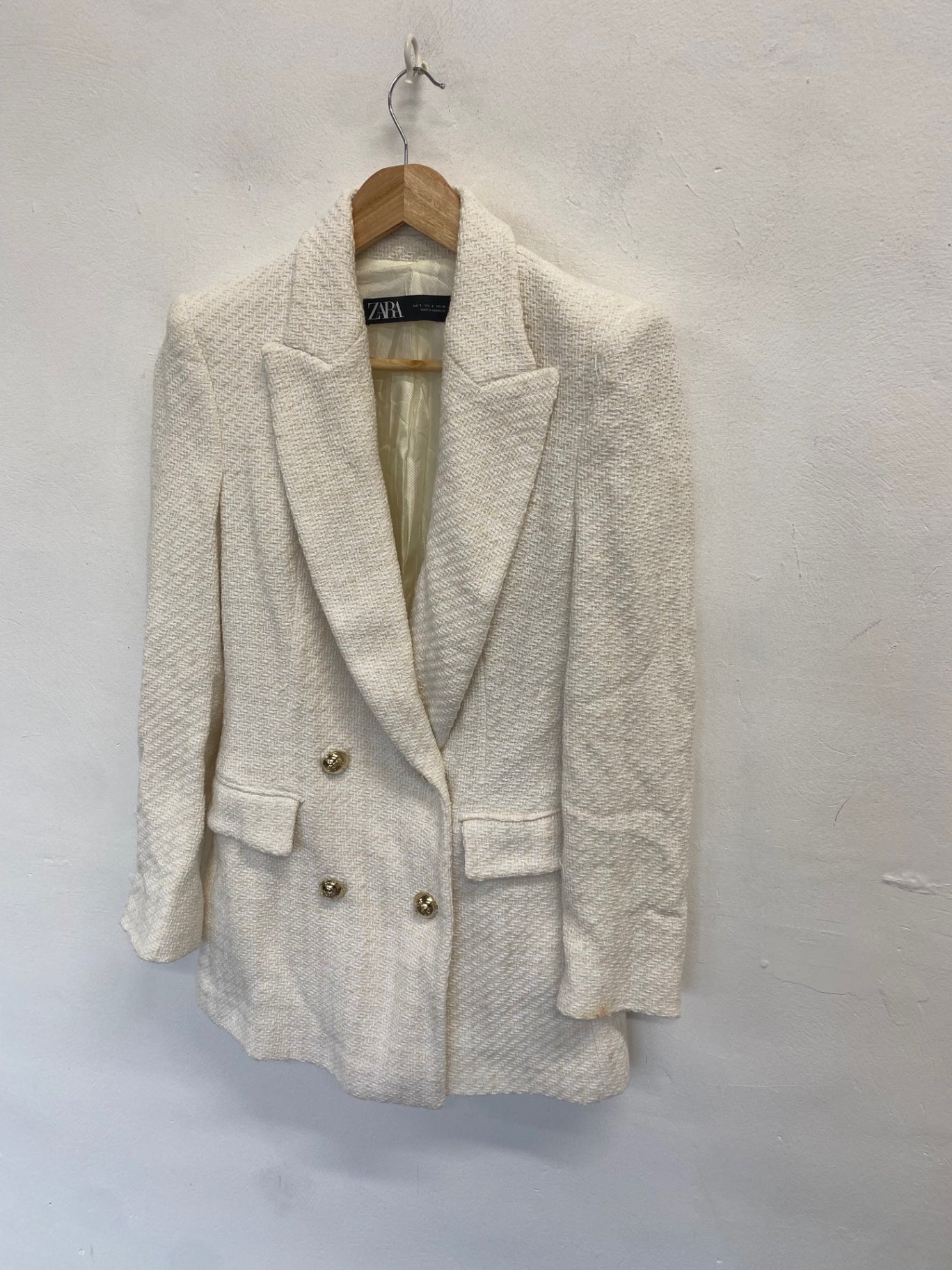 WASH Stunning ZARA Blazer UK 8 Cream gold tweed FH539