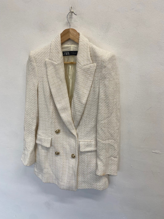 WASH Stunning ZARA Blazer UK 8 Cream gold tweed FH539