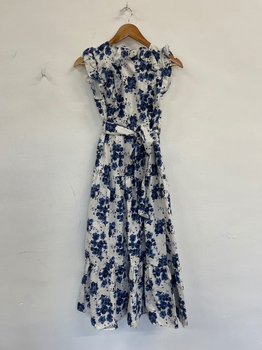 Stunning Anne Louise cornflower event occasionsBoutique Dress Uk8 White & Blue FH539