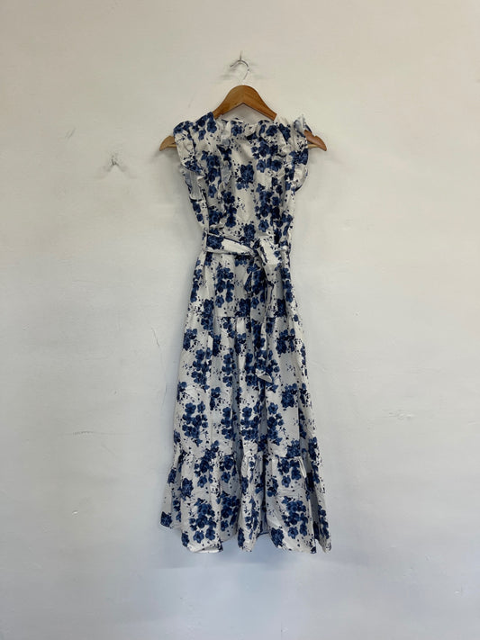 Stunning Anne Louise cornflower event occasionsBoutique Dress Uk8 White & Blue FH539