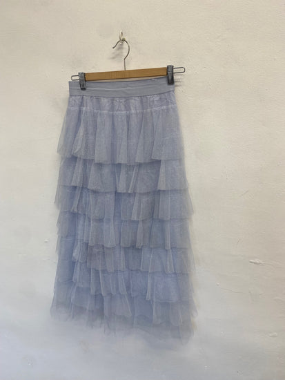 Stunning Anthropologie Ashley tulle ruffle Skirt UK 6 Light blue FH539
