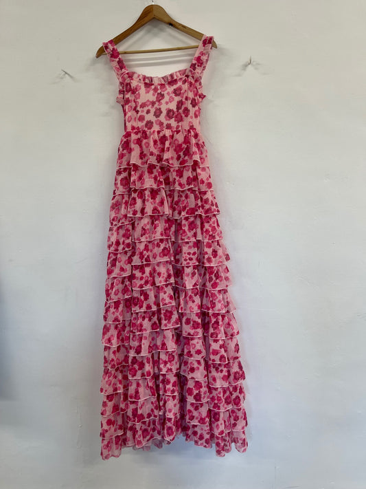 Stunning ALB floral tiered occasion party Dress UK8 Pink FH539
