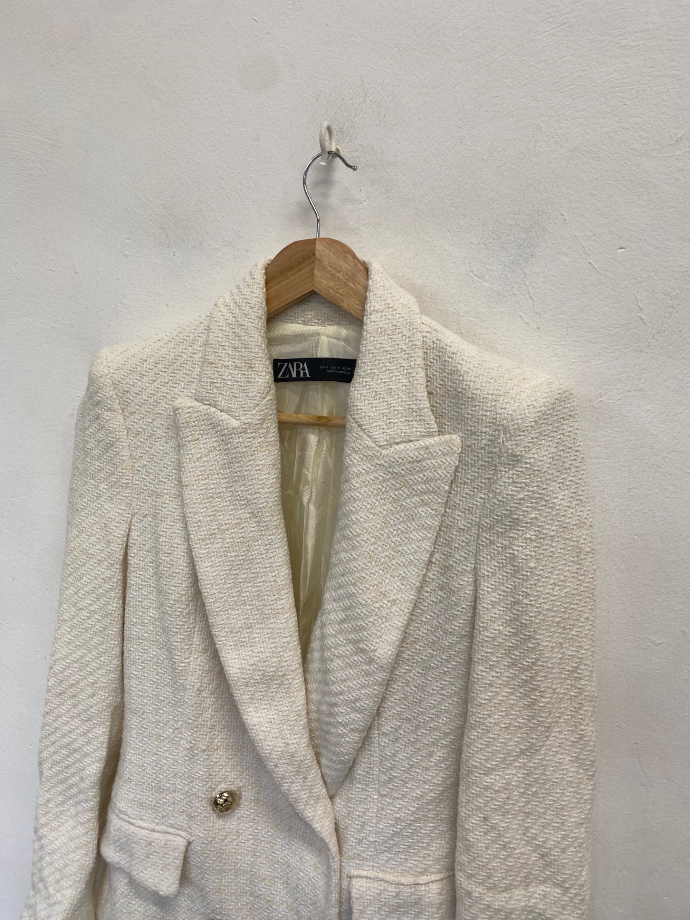 WASH Stunning ZARA Blazer UK 8 Cream gold tweed FH539