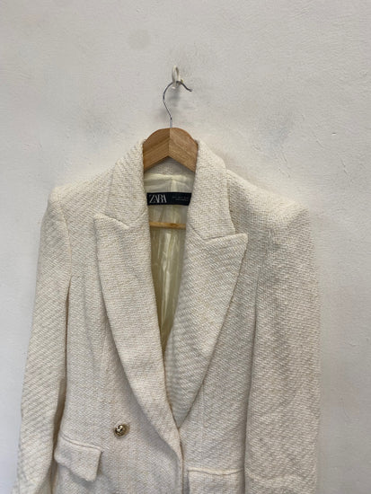 WASH Stunning ZARA Blazer UK 8 Cream gold tweed FH539