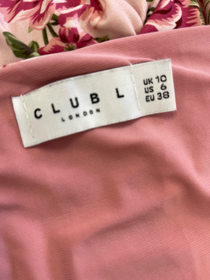 Stunning Club L London ruched floral Dress Uk8 Pink FH539