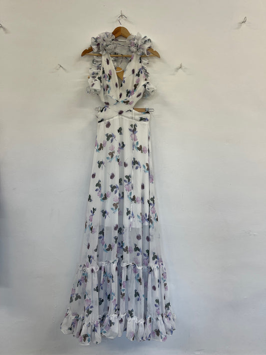 Stunning Anne Louise Boutique party occasion Dress UK8 White floral cut out FH539